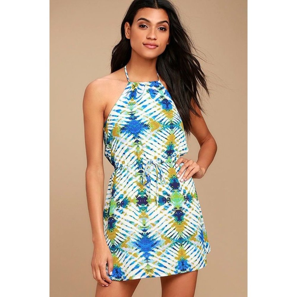 NWT Jack by BB Dakota Peggy White Print Halter Dress Large